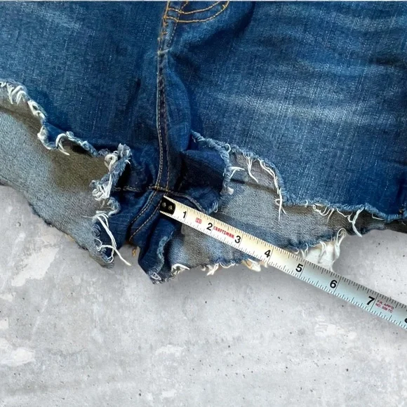 Wild Blue Button Fly, Distressed Denim Shorts - Picture 8 of 13